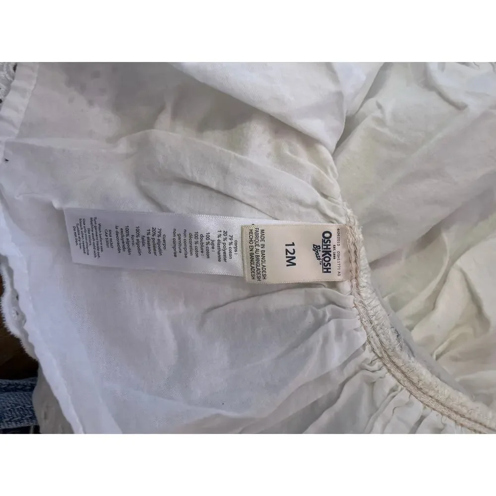 Oshkosh B'Gosh Baby Denim Jumper Dress White Eyelet Skirt Vestbak 12 Months